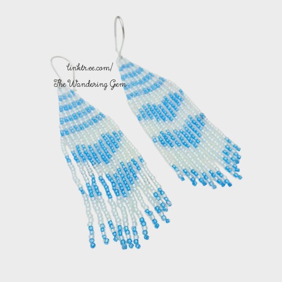 Boho Beaded Heart Fringe Cascade Shoulder Duster Dangle Earrings 4" - Picture 4 of 9